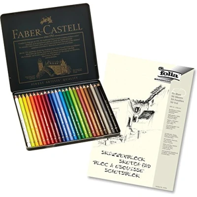 Abbildung von Faber Castell 110024 Künstlerfarbstift POLYCHROMOS, 24er Metalletui + hochwertiger A4 Skizzenblock