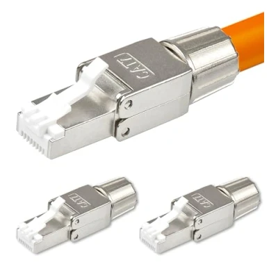 Abbildung von VESVITO 3x CAT 7 RJ45 Stecker 10 GBit/s Netzwerkstecker werkzeuglos PoE für CAT8 CAT7A CAT7 CAT6A Netzwerkkabel, Verlegekabel, Installationskabel, AWG 22 24, LAN Kabel Crimpstecker