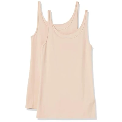 Abbildung von Amazon Essentials Damen Schmal geschnittenes Tanktop mit dünnem Trägern, 2er Pack, Hellbeige, XS