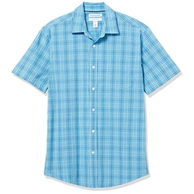 Abbildung von Amazon Essentials Herren Kurzärmeliges Hemd aus Popeline, Normale Passform, Blau Weiß Karomuster, M