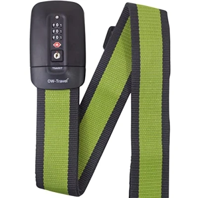 Abbildung von OW Travel Kofferband Gurt Mit TSA Schloss. Koffergurt adressschild (1 Stück Grau/Grün) Zahlenschloss.Luggage Strap Koffer Gurtband.Koffer Band.Koffergurt Bunt Auffällig