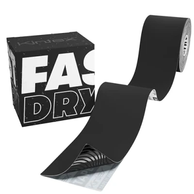 Abbildung von Kintex Kinesiologie Tape wasserfest &amp; schnelltrocknend, 5 cm x m, FastDry Tape, hautfreundliches Physio Medizinisches für Sport Physiotherapie (Schwarz)