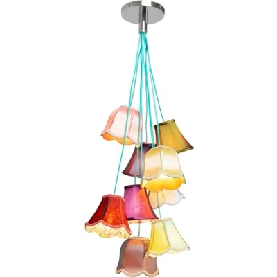 Abbildung von Kare Design Hängeleuchte Saloon Flowers 9 Lampenschirme, Multicolor blumenmuster, 116x60x60cm (H/B/T)