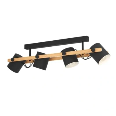 Abbildung von EGLO Deckenlampe Hornwood, 4 flammige Deckenleuchte vintage, Wohnzimmerlampe aus Metall in Schwarz, Creme und Holz Natur, Schlafzimmerlampe mit E27 Fassung, FSC zertifiziert