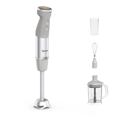 Abbildung von Tefal Quickchef+ 3 in 1 XL Stabmixer/Zerkleinerer/Schneebesen, 1000 W, intuitive Geschwindigkeitsregelung, Turbo Taste, Powelix Messer Technologie, Edelstahl, Grau, HB67MB30