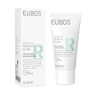 Abbildung von Eubos KÜHL und KLAR Anti Rötung Intensivcreme 30 ml von Dermatologen empfohlen für gerötete Haut trockene bei Rosacea Hautregeneration Erneuerung die Nacht