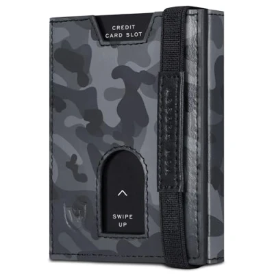 Abbildung von VON HEESEN Leder Slim Wallet Geldbeutel mit RFID Schutz Mini Geldbörse für Herren und Damen Kartenetui Echtleder Karten Portemonnaie klein Kreditkartenetui Camouflage