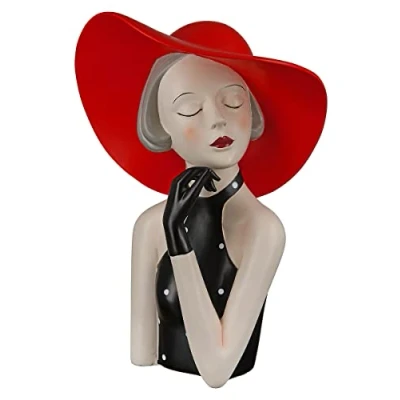 Abbildung von GILDE Deko Skulptur Figur Lady mit rotem Hut Dekoration Wohnzimmr Höhe 27 cm, 37194, Rot, Schwarz