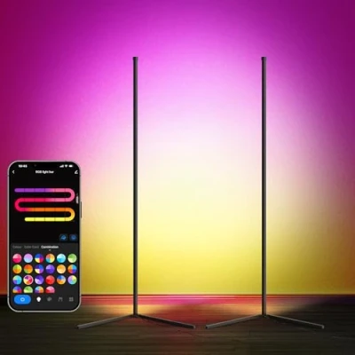 Abbildung von LuminexDesigns 2ER LED Stehlampe RGB Standleuchte 150cm Ecklampe Dimmbar Bunt mit Fernbedienung Alexa Steuerung Ambientebeleuchtung Wohnzimmer Lichtsäule Farbeweschel für Schlafzimmer Spielzimmer