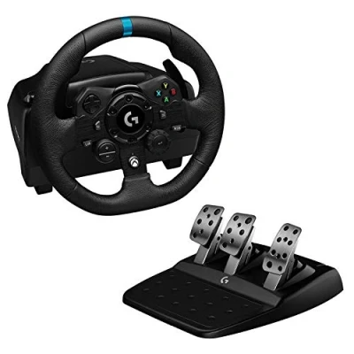 Abbildung von Logitech G923 TRUEFORCE Gaming Rennlenkrad mit Pedalen, Kraftrückkopplung bis 1000 Hz, Reaktionsschnellem Pedal, Doppelkupplungssystem, für Xbox Series XS, One/PC, UK Stecker Schwarz