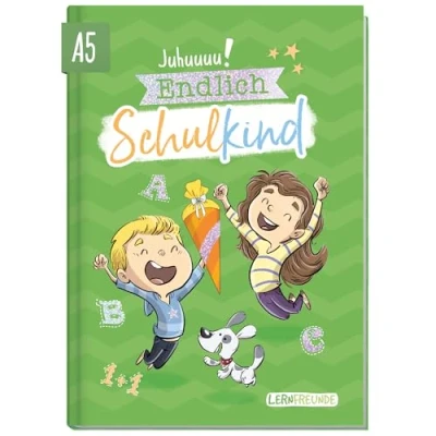 Abbildung von Endlich Schulkind! A5 Erinnerungsbuch zur Einschulung &quot;Grün&quot; Hardcover Einschulungsalbum Schulanfang Geschenk für die Schultüte, erster Schultag nachhaltig &amp; klimafreundlich