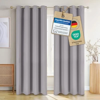 Abbildung von Blumtal Verdunklungsvorhänge 2er Set Thermovorhang Kälteschutz Vorhang Blickdicht mit Ösen Gardinenschals Schlaufen Thermovorhang/Gardinen 245x140cm blickdichte Gardinen Grau