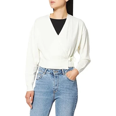 Abbildung von NA KD Damen Overlap Knitted Cardigan Strickjacke, beige, XS