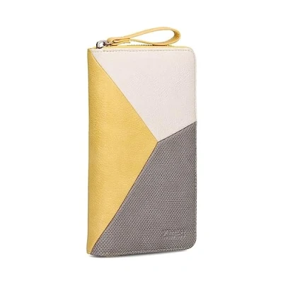 Abbildung von Zwei Damen Geldbörse JANA J2 Wallet 20 x 11 cm hochwertiges Kunstleder im Tricolor Design, Portemonnaie mit 12 Kartenfächern, Münzfach, Sichtfach für Ausweise, umlaufenden Reißverschluss (Lemon)