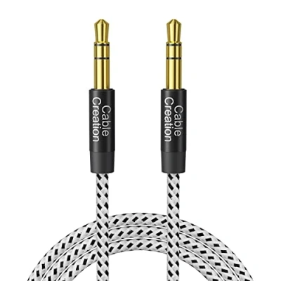 Abbildung von CableCreation 3.5mm Aux Kabel, 3,5mm Stereo Audiokabel (Stecker auf Stecker), Klinkenkabel Kompatibel mit iPhone,Auto, Kopfhörern, Tablets, Priva III usw. 3M/10FT, Schwarz &amp; Weiß