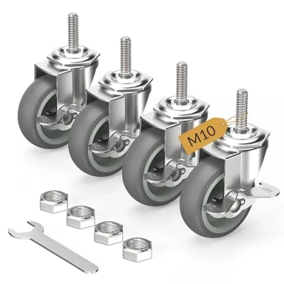 Abbildung von HOLKIE Lenkrollen 75mm (3 Zoll) mit Bremsen Möbelrollen Transportrollen, M10 x 1,5 30mm (Schaftdurchmesser 10mm, Schaftlänge 30mm) Schwerlastrollen Gummirollen 4er Set Rollen für Möbel Grau