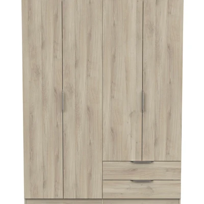 Abbildung von Demeyere 391384 Moderner Kleiderschrank mit 4 Türen, 5 Einlegeböden, 2 Schubladen Farbe Eiche Kronberg &amp; Mattweiß 157,3 x 51,1 203 cm, Holzwerkstoff, grau