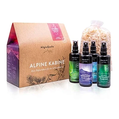 Abbildung von AllgäuQuelle® Bio Infrarotkabinen Spray Set mit 100% Raumduft 4x100ml ✓ Allgäuer Erfrischung Naturluft Atemwohl Nachtruhe inkl. Duft Säckchen