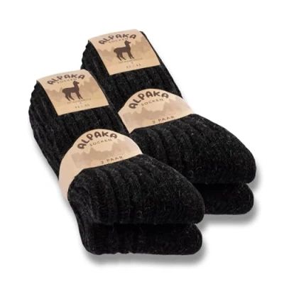 Abbildung von 4 Paar Alpaka Socken Herren Damen Wollsocken warme Wintersocken 20900 (Schwarz 35 38)