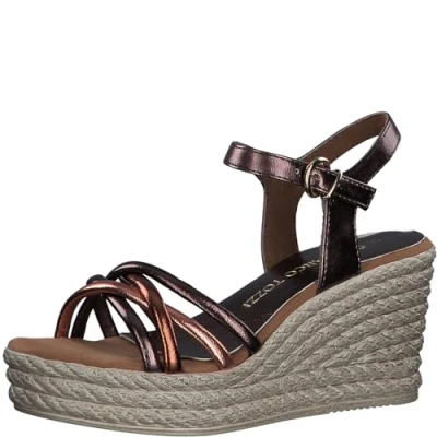 Abbildung von MARCO TOZZI Damen Sandalen mit Keilabsatz Verstellbarem Riemen Bequem, Metallisch (Bronce Comb), 39 EU