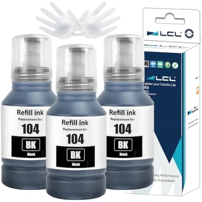 Abbildung von LCL 104 Tinte hoher Kapazität Kompatibel für Epson Schwarz Tintenflasche Multipack EcoTank ET 1810 2710 2711 2712 2714 2715 2720 2721 2726 2810 (3 Pack)