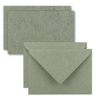 Abbildung von 25x Stück Karte Umschlag Set Kraftpapier Einzel Karten Din A7 10,5 x 7,3 cm 240 g/m² Grau mit Brief Umschlägen C7 Nassklebung