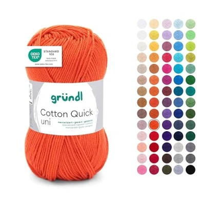 Abbildung von Gründl Wolle Cotton Quick uni dünne zum Häkeln Strickgarn Häkelgarn Glänzend und hautfreundlich 100% Baumwolle 1 Knäuel 50 g / 125 m Nadelstärke 3 4 signalrot