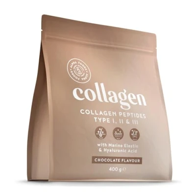 Abbildung von Collagen Pulver [400g] Premium Kollagen Hydrolysat Peptide Typ 1, 2 &amp; 3 Hochdosiert Kollagenpulver mit Hyaluronsäure und Elastin Schokoladengeschmack in Deutschland hergestellt Alpha Foods