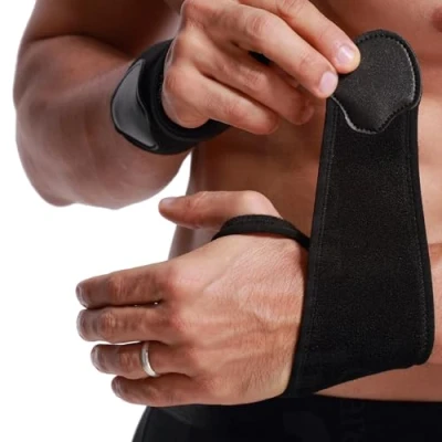 Abbildung von NEOtech Care Handgelenksbandage zum Wickeln elastischer, atmungsaktiver Stoff verstellbarer Kompressionsriemen Männer, Frauen, rechts oder links Sport Schwarz (1 Paar, Größe M)