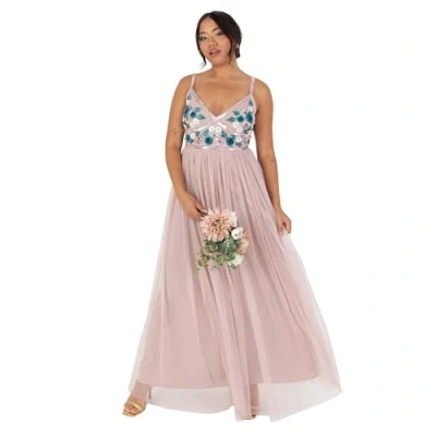 Abbildung von Maya Deluxe Damen Women&#039;s Maxi Dress Ladies Sleeveless Plunge V Neck Cami Floral Sequin Embellished Tulle A line for Occasion Ball Gown Kleid, Frosted Pink, 32