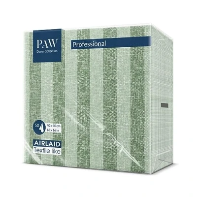 Abbildung von PAW Servietten aus Airlaid Stoffähnlich (40 x 40 cm) I 50 Stück Ideal für Hochzeit, Taufe, Kommunion, Geburtstag Stoffservietten Natur, Grün, Streifen Farbe: Linen Stripes green