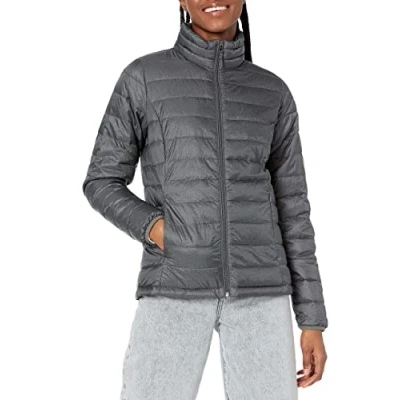 Abbildung von Amazon Essentials Damen Leichte, langärmelige, Wasserabweisende, packbare Pufferjacke (in Übergröße erhältlich), Dunkelgrau Meliert, XL