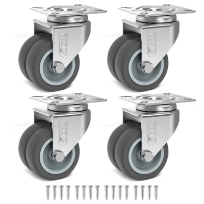 Abbildung von GBL Heavy Duty Castor Wheels + Schrauben 50mm bis zu 200kg 4 Pack No Floor Marks Silent für Möbel Gummi überzogene Trolley Räder Silberne Rollen