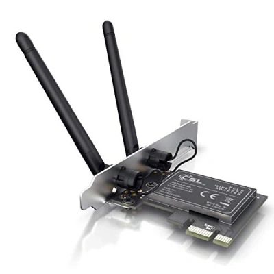 Abbildung von CSL WLAN Netzwerkkarte 2,4 Ghz PCIe 300 Mbit s WiFi Adapter Karte 2 Externe 2dbi Antennen platzsparend für PC Einbau WEP WPA und WPA2 Verschlüsselung PCI Express Windows 10, 11