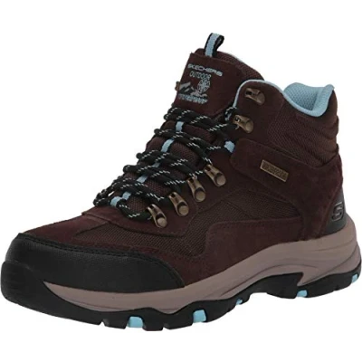 Abbildung von Skechers Damen Trego Base Camp Walking Schuh, Chocolate Suede Textile Light Blue Trim, 38.5 EU