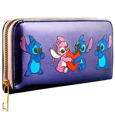 Abbildung von Disney Stitch Geldbörse Damen, Portemonnaie mit Kartenfächern, Geldbeutel, Geschenk für Frauen &amp; Mädchen (Blau Metallic Stitch)