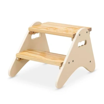 Abbildung von B. spaces Stabiler Tritthocker Kinder aus Holz Hocker, Schemel mit 2 Stufen Kindermöbel cremeweiß für Bad, Küche, Kinderzimmer ab Jahre, Klein