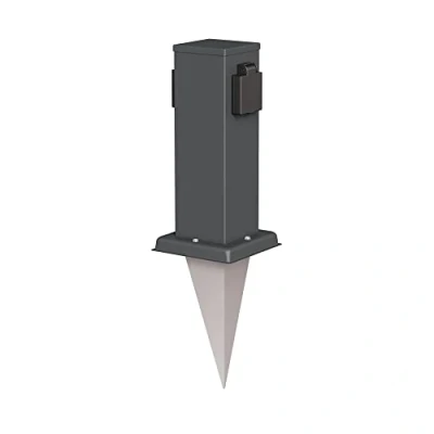 Abbildung von ledscom.de Garten Steckdosen Säule Polly mit Erdspieß für außen, IP44, 2 Fach, anthrazit, eckig, 27cm