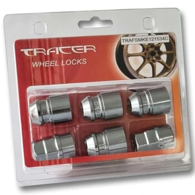 Abbildung von TRACER Felgenschloßmuttern schwarz M12x1.5 Kegelbund 60 Länge 34mm Schlüsselweite 19/21 mit 2x Schlüssel kompatibel Ford, Chrysler, Toyota, Hyundai, KIA, Honda, Mazda (chrom)