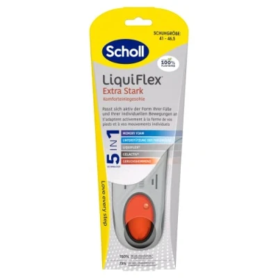 Abbildung von Scholl LiquiFlex Komforteinlegesohlen Extra Support Größe L, bessere Stoßdämpfung an der Ferse, geruchshemmend, aus Memory Schaum mit Technologie, für Arbeitsschuhe, 1 Paar
