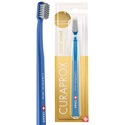 Abbildung von Curaprox CS 12460 Velvet Zahnbürste Ultra Soft Handzahnbürste für Erwachsene mit Super CUREN Borsten Königsblau Grau