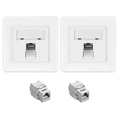 Abbildung von kwmobile Keystone Dose Modul Set 2X Netzwerkdose 1 Port CAT 6A Kabel 10Gibt/s geschirmt Metall Gehäuse RJ45 Schnappverschluss