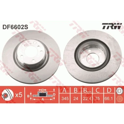 Abbildung von TRW DF6602S Bremsscheibe 345 24 5 120 Belüftet, Verbundbremsscheibe hochgekohlt BMW: 3 Saloon, Touring, 4 Gran Coupe
