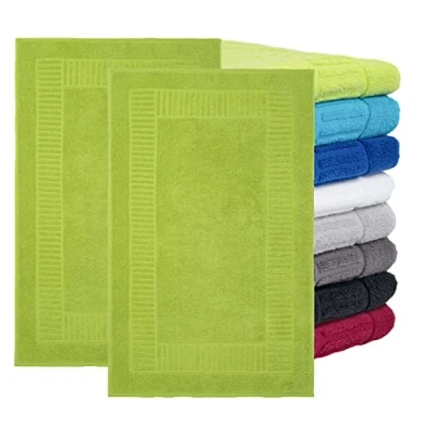 Abbildung von BaSaTex 2er Pack Badvorleger Badematte 50x80 cm 100% Baumwolle Duschvorleger Duschmatte Doppelpack Farbe: Apfel grün