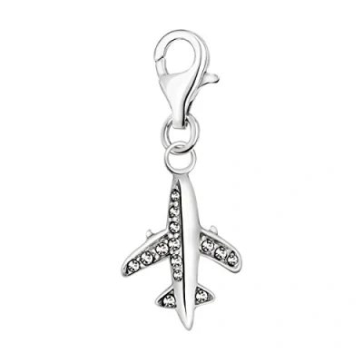 Abbildung von Quiges Charm Anhänger Weiß Zirkonia Flugzeug 925 Silber mit Karabinerverschluss für Bettelarmbands