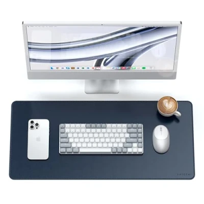 Abbildung von SATECHI Schreibtischunterlage aus veganem Leder, großes Mauspad, kratz und wasserfest, leicht zu reinigen, für Büro Zuhause, 68.07 x 31.5 0.3cm Blau