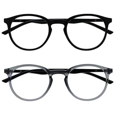 Abbildung von OPULIZE Met Lesebrille 2er Pack Schlank Runder Rahmen Federscharniere Kratzfest Schwarz Transparent Grau Herren Damen RR60 17 +2.00
