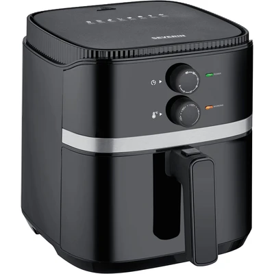 Abbildung von SEVERIN Heißluftfritteuse mit 5 Liter Garraum, Heißluft Fryer für gesundes Kochen, Fritteuse ohne Fett antihaftbeschichtetem Frittierkorb, 1500 W, schwarz/silber, FR 2452