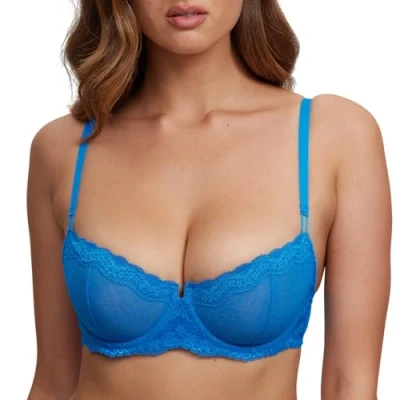 Abbildung von DOBREVA Balconette BH Damen mit Bügel Push Up Dirndl Spitze BHS Sexy Grosse Grössen Ungefüttert Insel Blau 95E