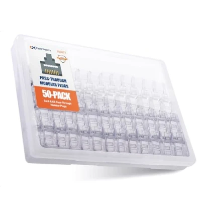 Abbildung von Cable Matters 50er Pack Cat 6 RJ45 Stecker Passthrough (Pass Through RJ45, LAN Stecker, Cat6 Netzwerk stecker,) für Volldraht oder verseilte UTP Kabel